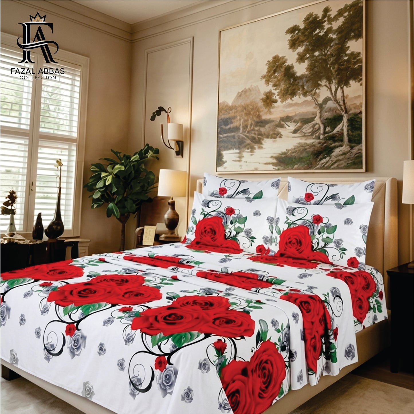 Designer Bedsheet Set King Size – 6 Pieces | Soft Fabric | Modern Bedroom Style